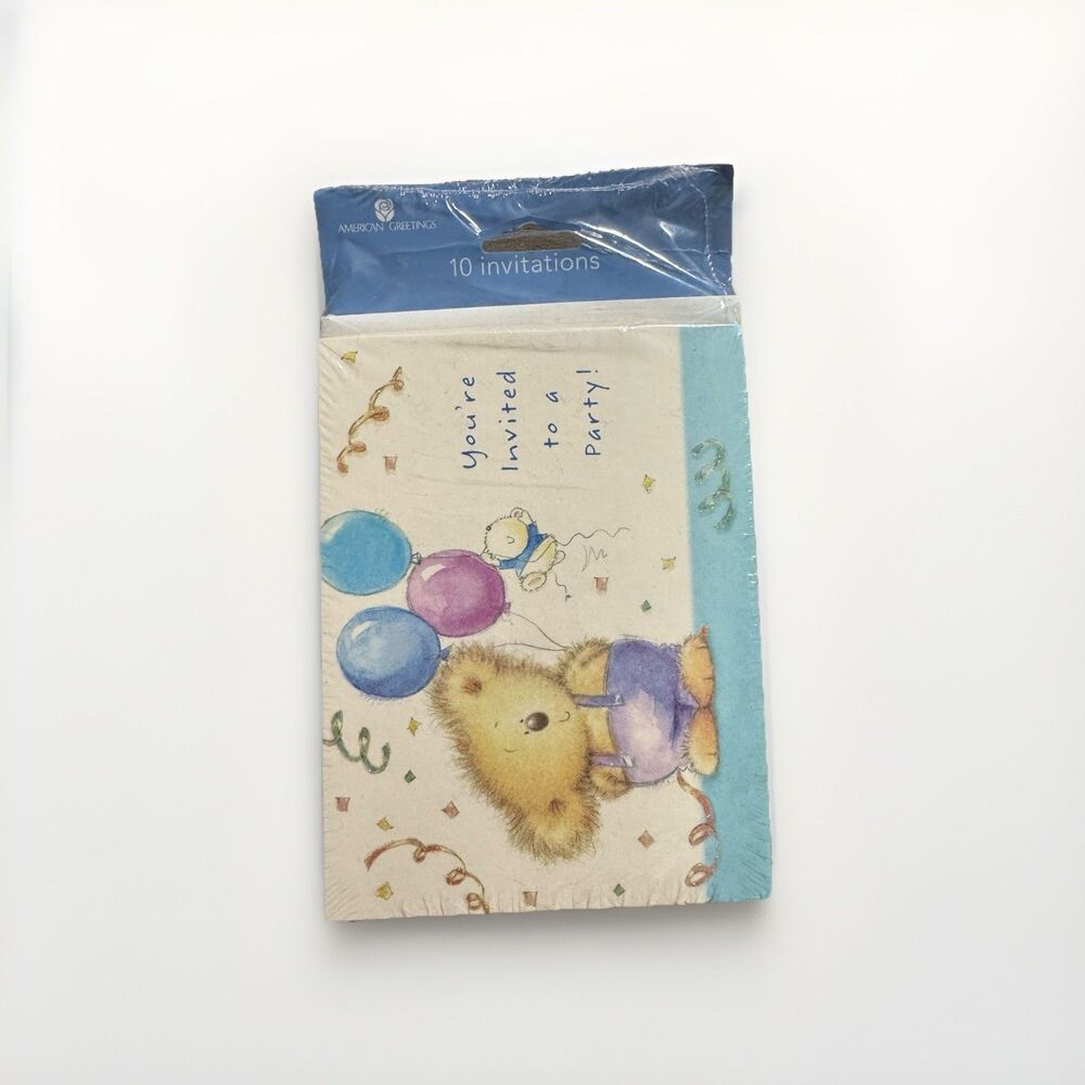 Boomerang Bear Party Invite Invitations 10 Cards Envelopes Balloons AG